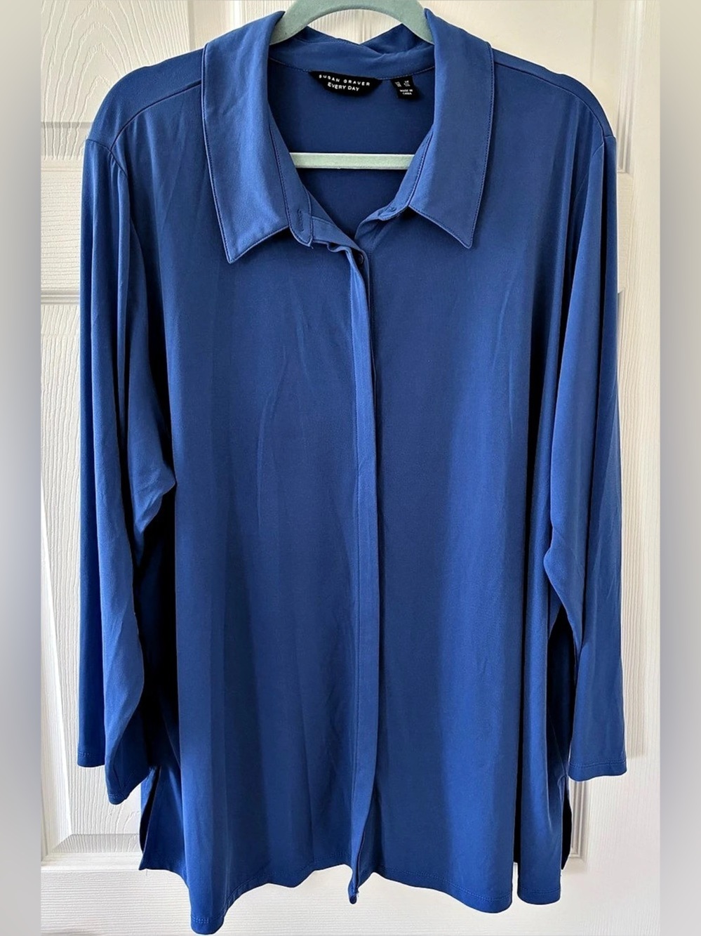 Susan Graver Every Day Blue Button Down Blouse Size 3X